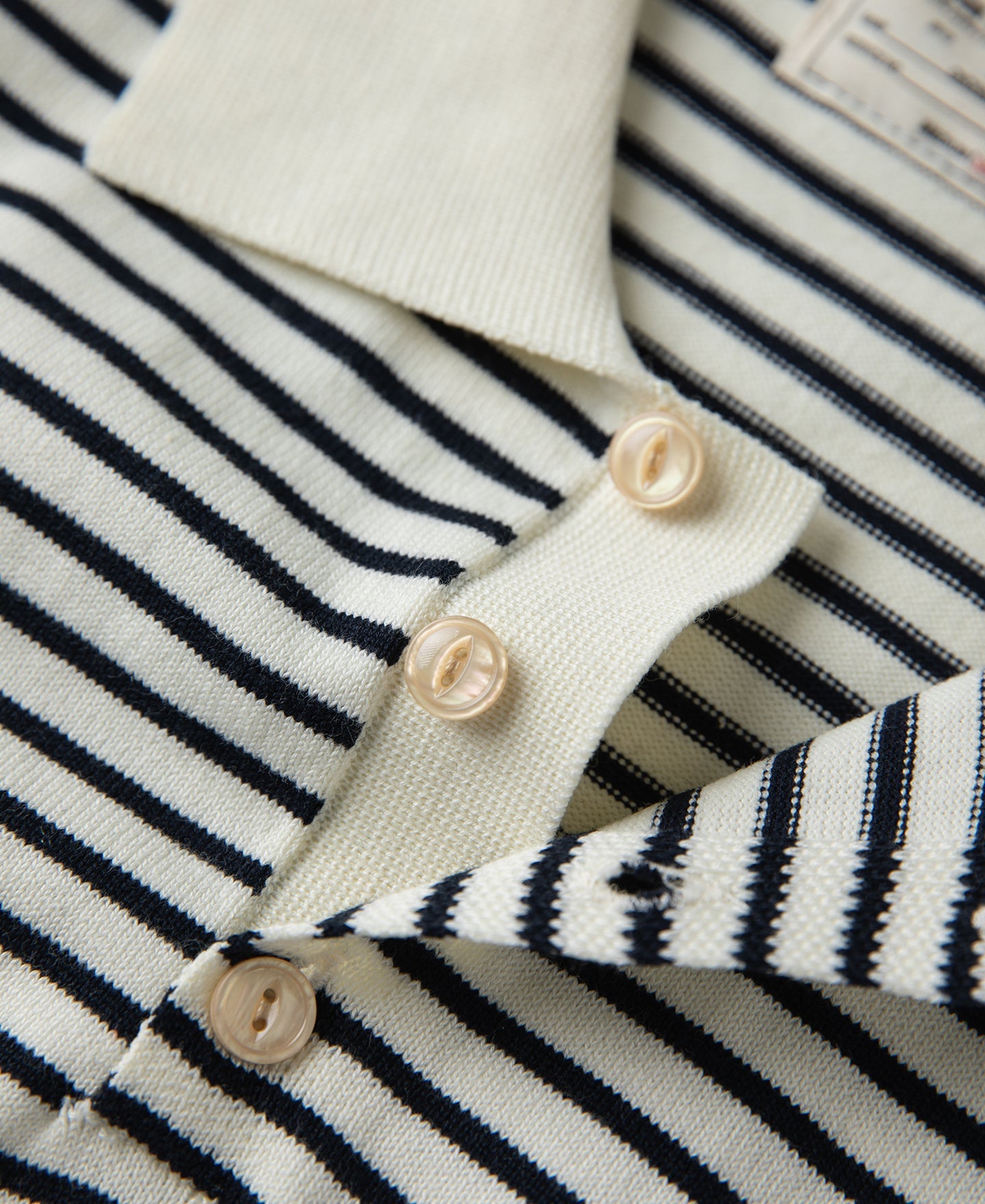 Nautical Fine Stripe Cotton Knit Polo - White Black Stripe