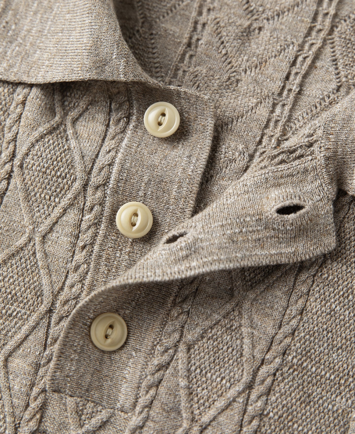Jacquard Melange Yarn Polo Shirt - Oats
