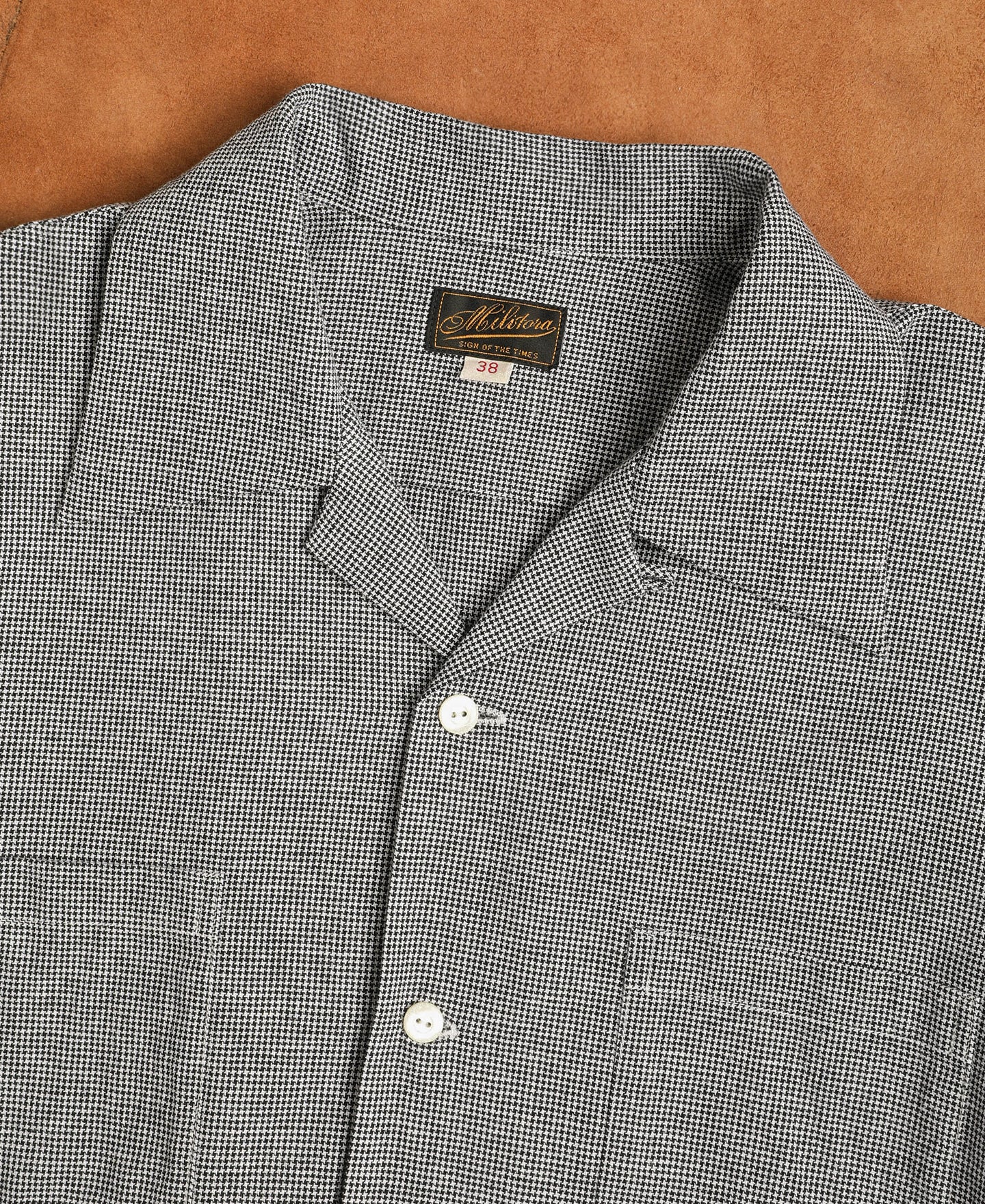 Lot 220A Cotton-Linen Blend Houndstooth Shirt - Black