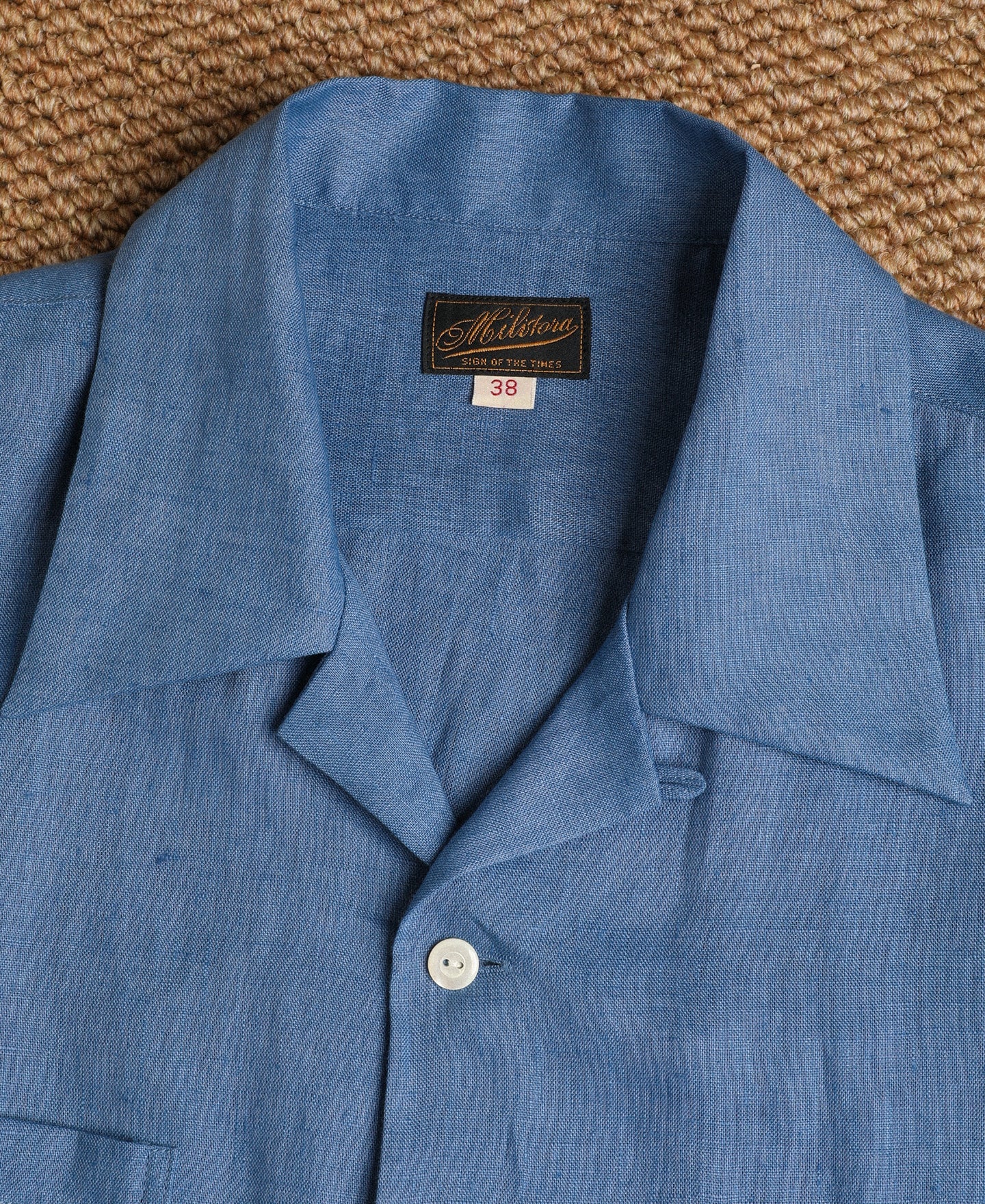 Lot 220A Cuban Collar Linen Shirt - Blue