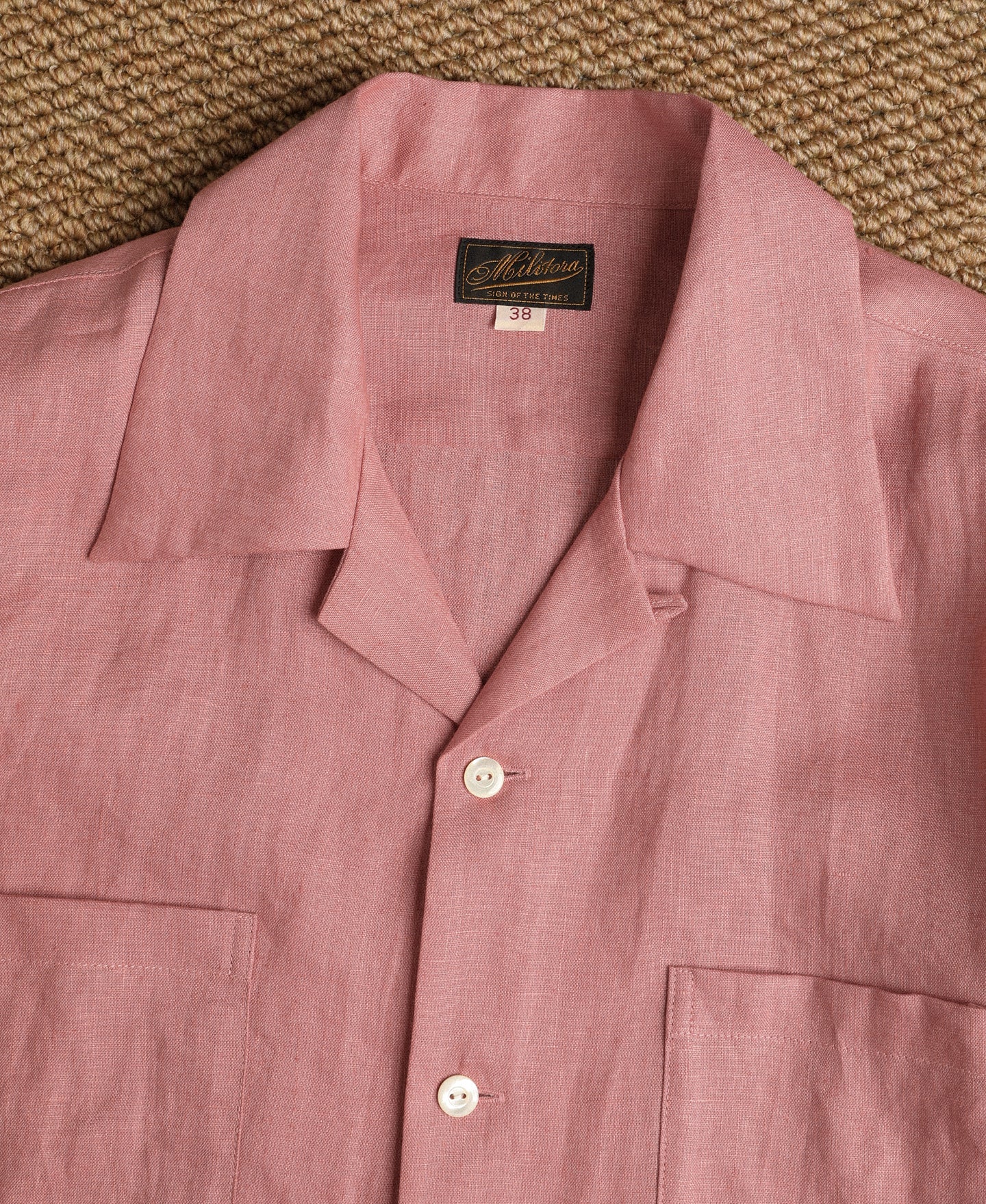 Lot 220A Cuban Collar Linen Shirt - Pink