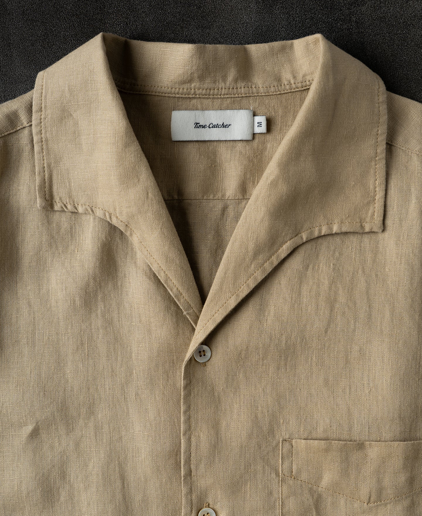 1950s Italian Collar Long Sleeve Linen Shirt - Light Coffee