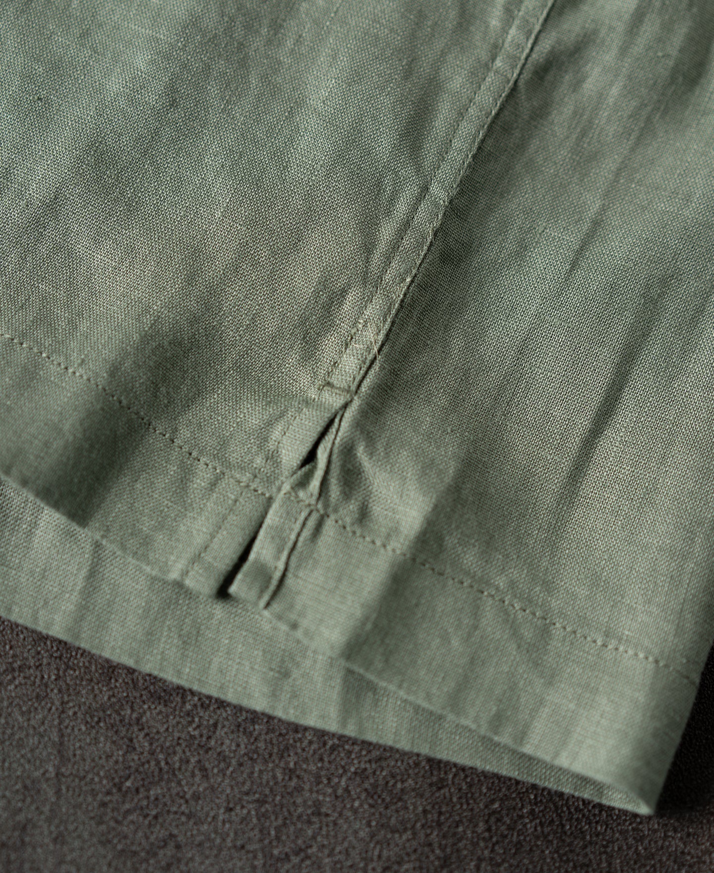 1950s Italian Collar Linen Short Sleeve Shirt - Sage