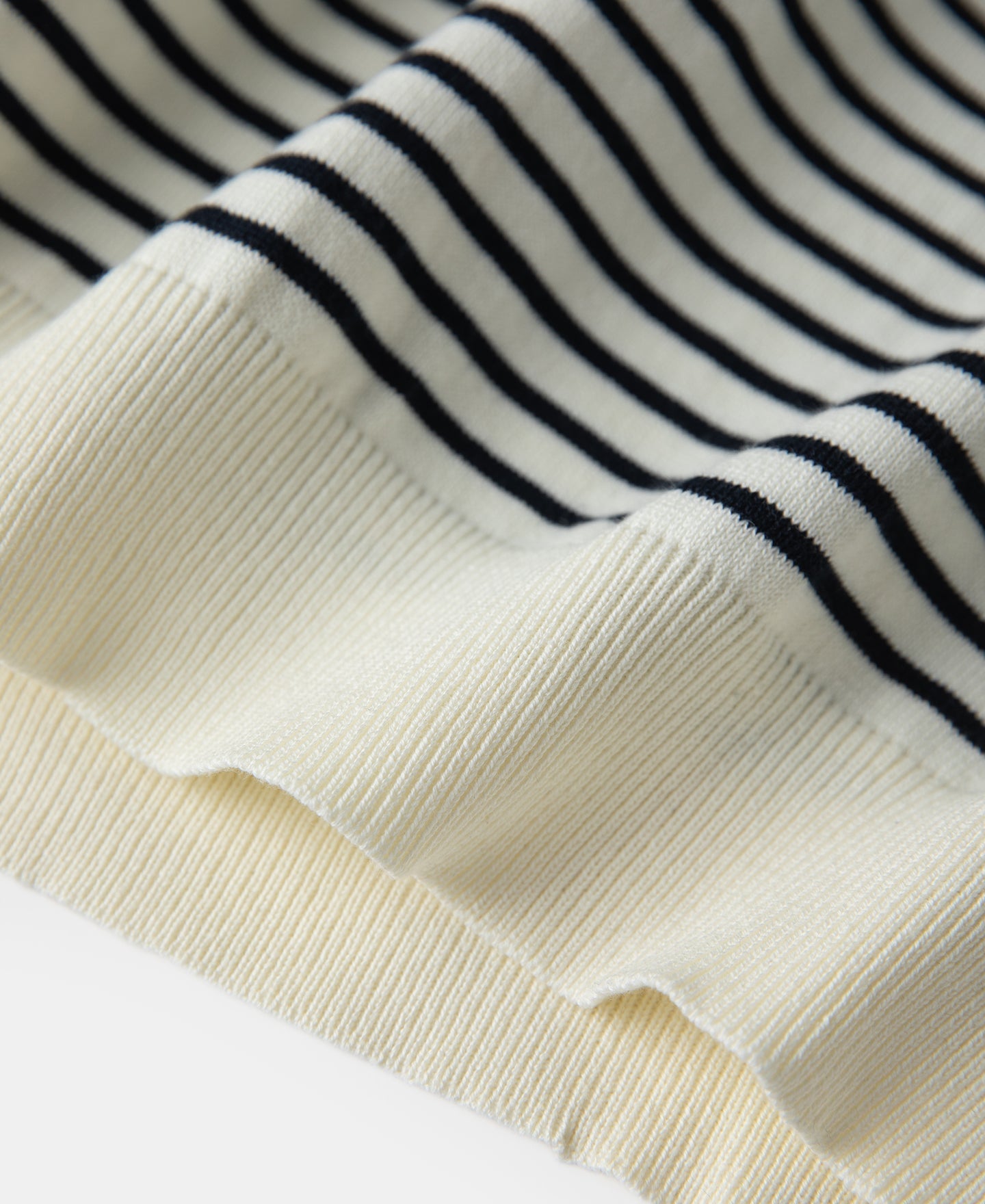 Nautical Fine Stripe Cotton Knit Polo - White Black Stripe