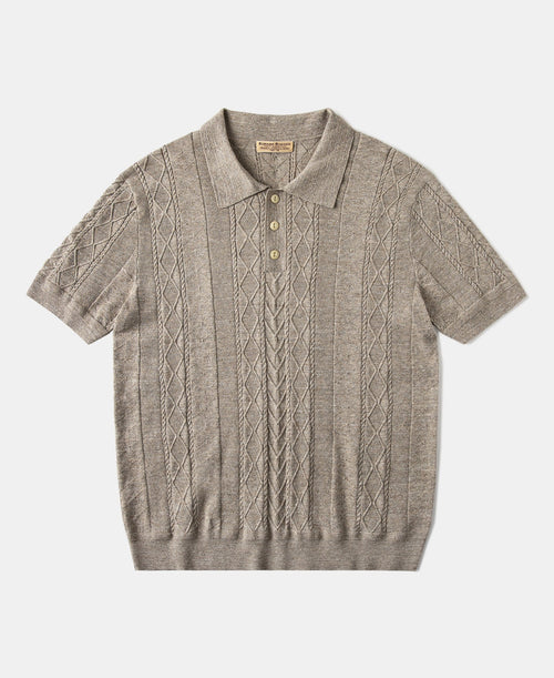 Jacquard Melange Yarn Polo Shirt - Oats