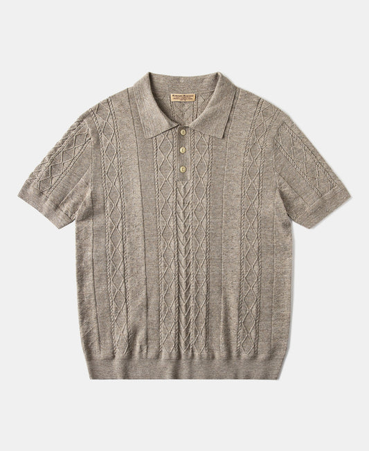 Jacquard Melange Yarn Polo Shirt - Oats