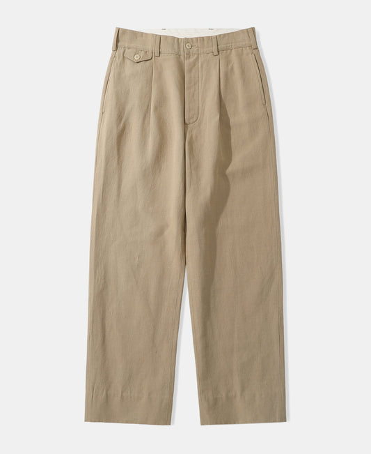 Textured Linen-Cotton Blend Trousers – Khaki