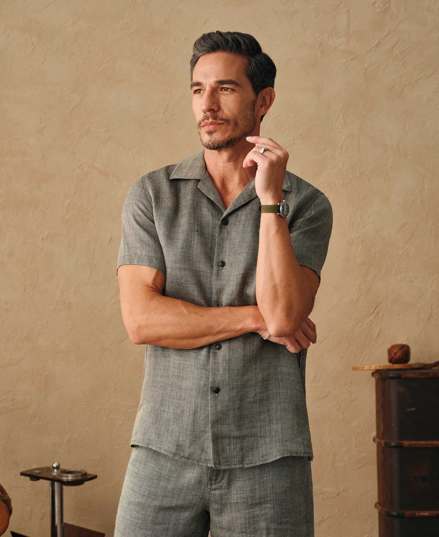 Relaxed Ramie Herringbone Cuban Shirt