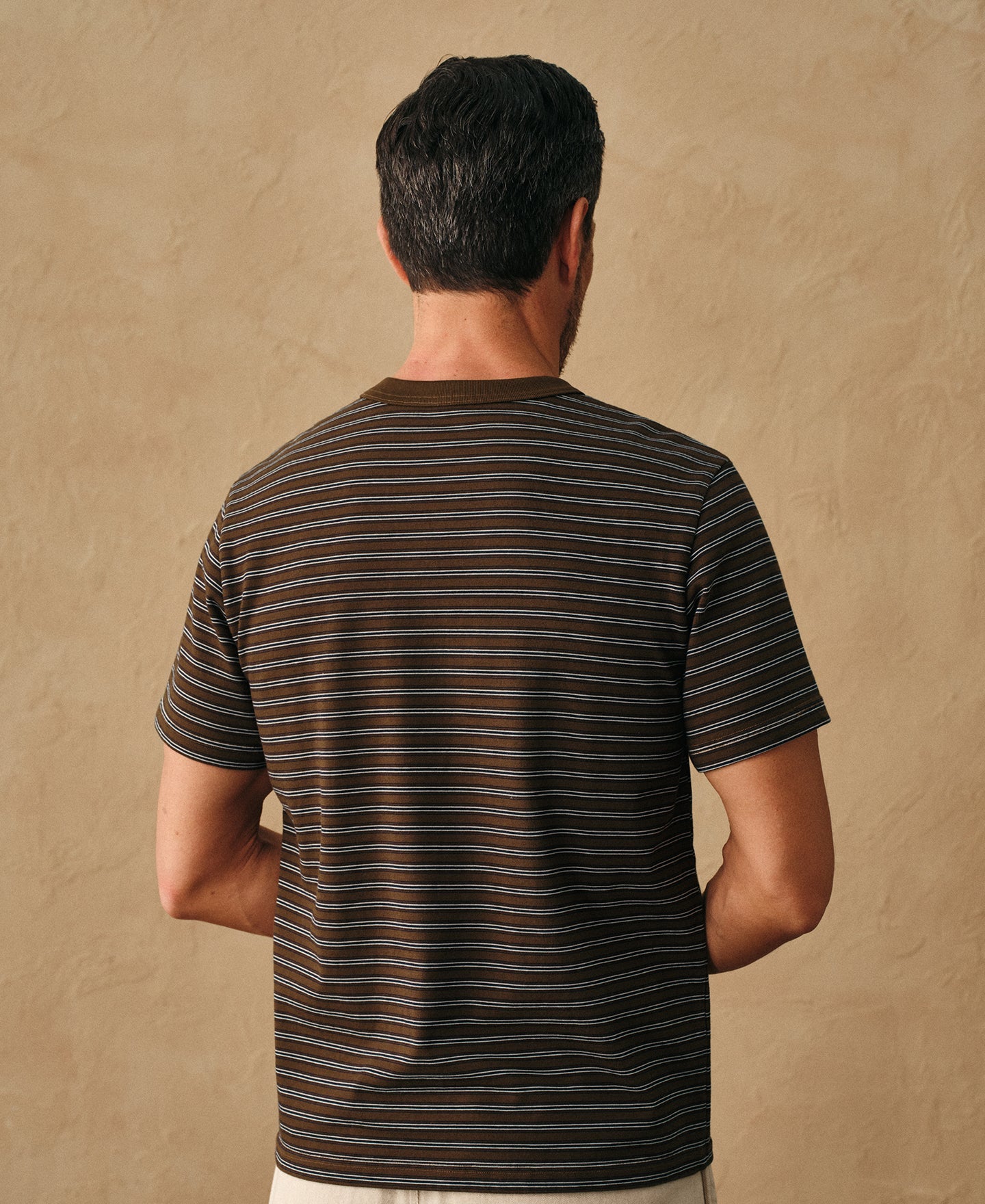 Heavyweight Cotton Striped Pocket T-Shirt - Coffee