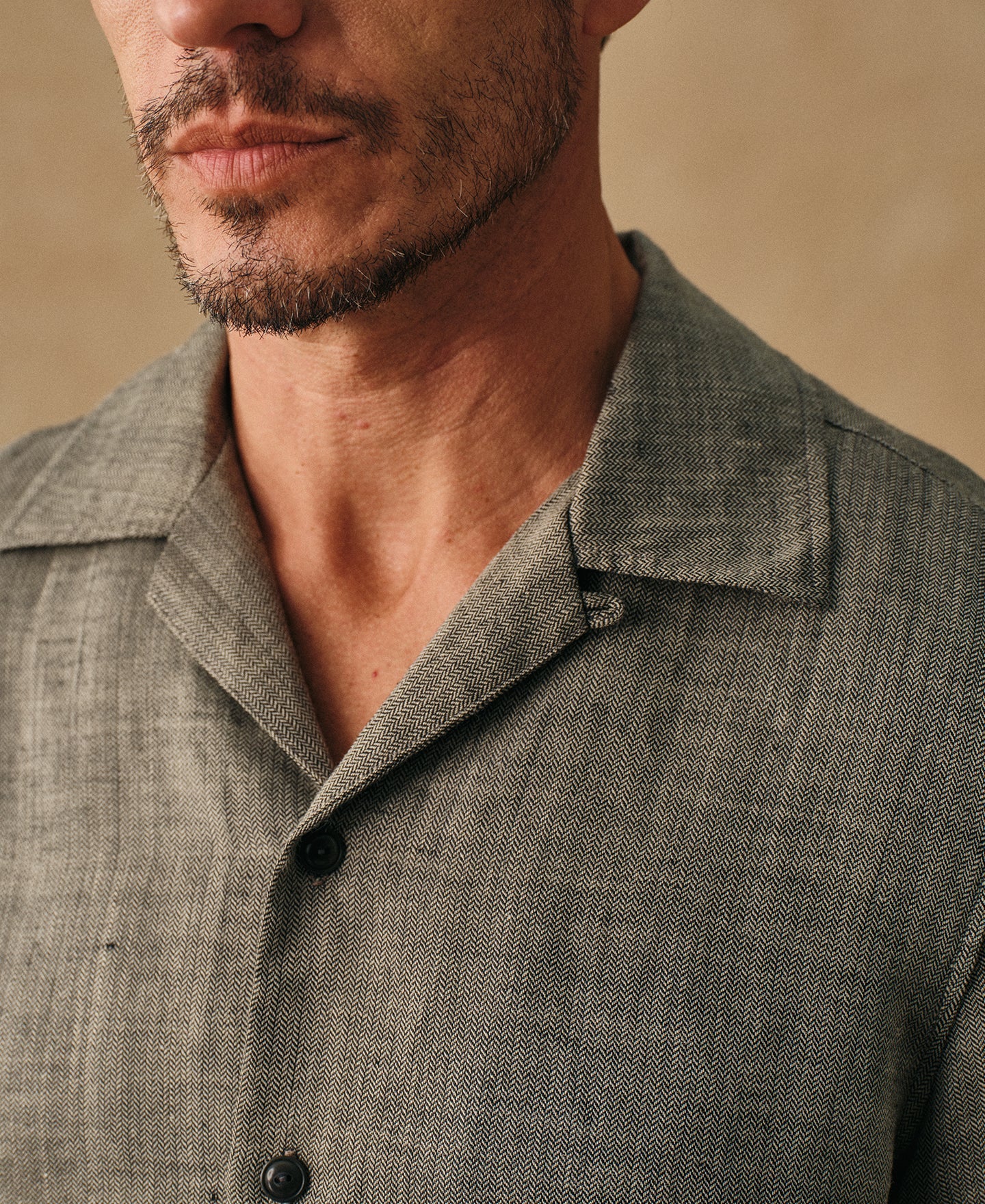 Relaxed Ramie Herringbone Cuban Shirt