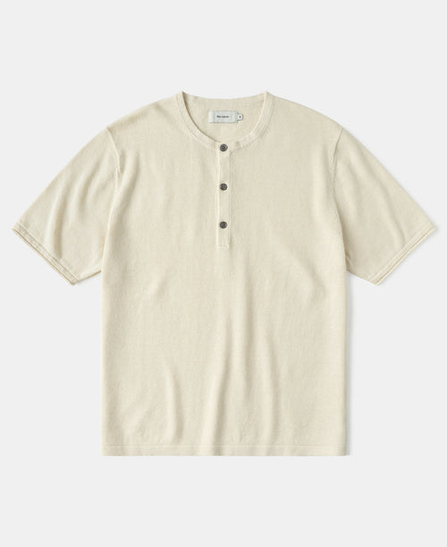 Linen Cotton Blend Knit Henley T-Shirt - Apricot