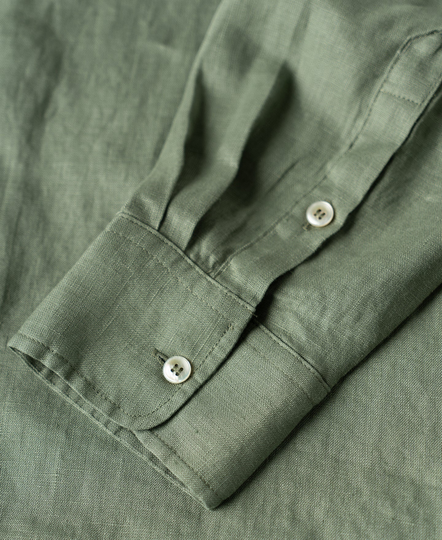 1950s Italian Collar Long Sleeve Linen Shirt - Sage