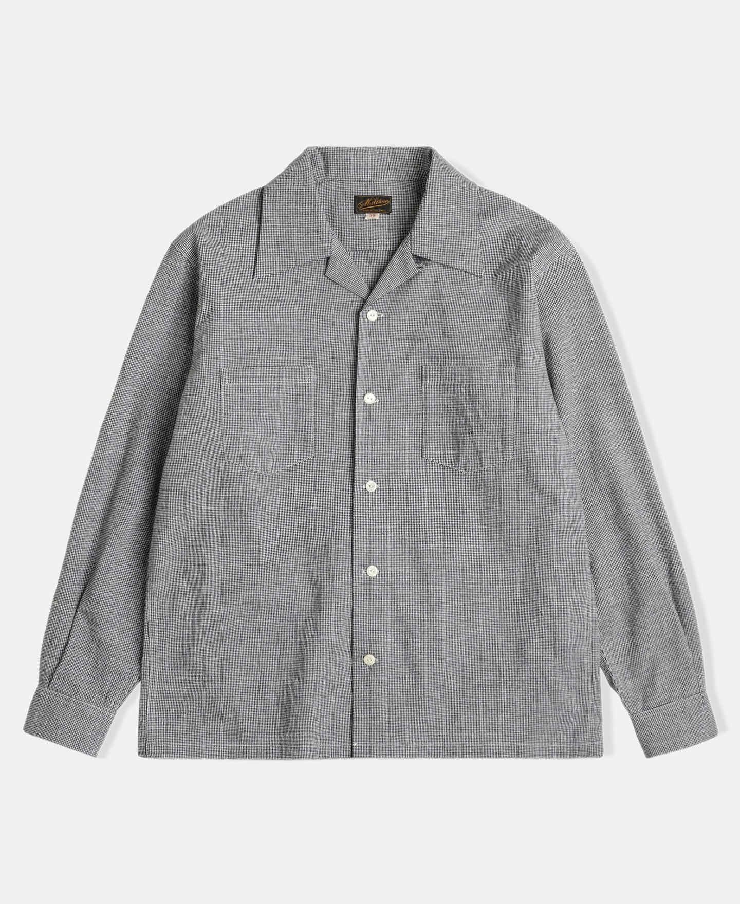Lot 220A Cotton-Linen Blend Houndstooth Shirt - Black