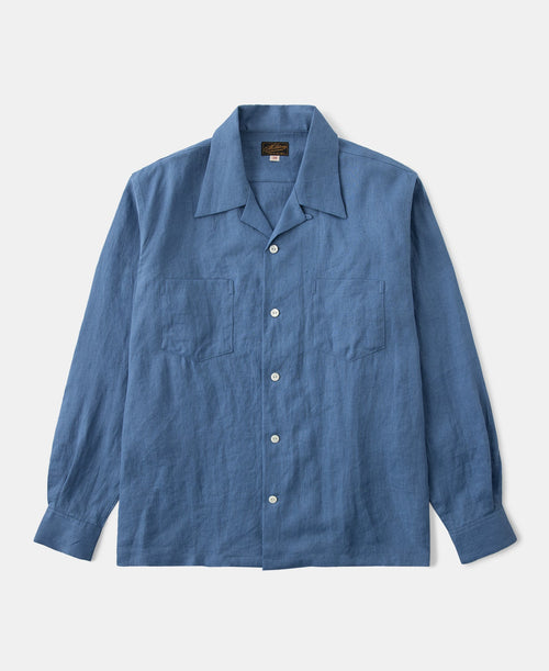 Lot 220A Cuban Collar Linen Shirt - Blue