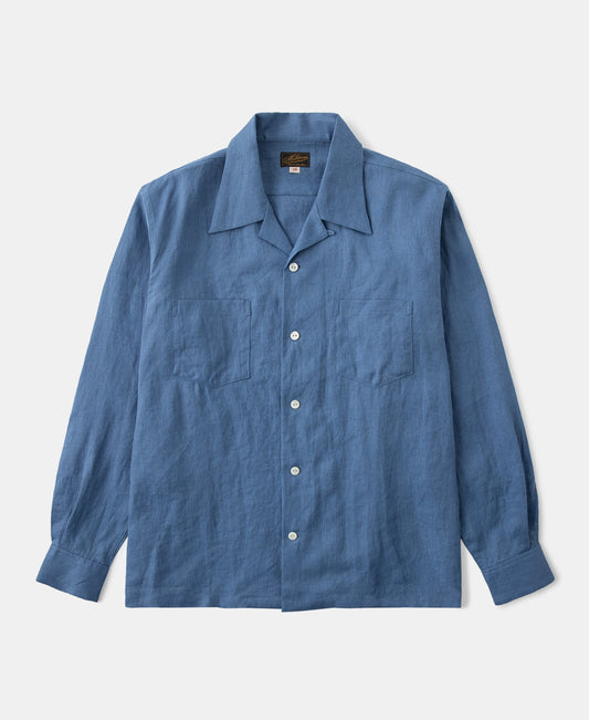 Lot 220A Cuban Collar Linen Shirt - Blue