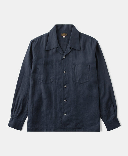 Lot 220A Cuban Collar Linen Shirt - Indigo