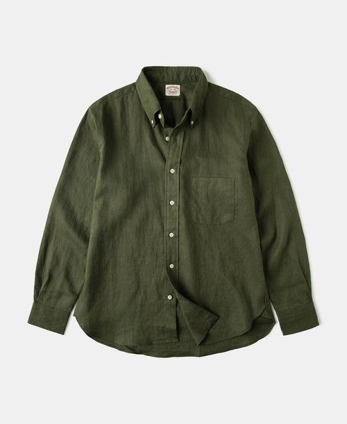 Lot 225 Long Sleeve Linen Button-Down Shirt - Dark Olive
