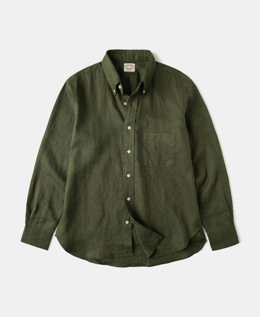 Lot 225 Long Sleeve Linen Button-Down Shirt - Dark Olive