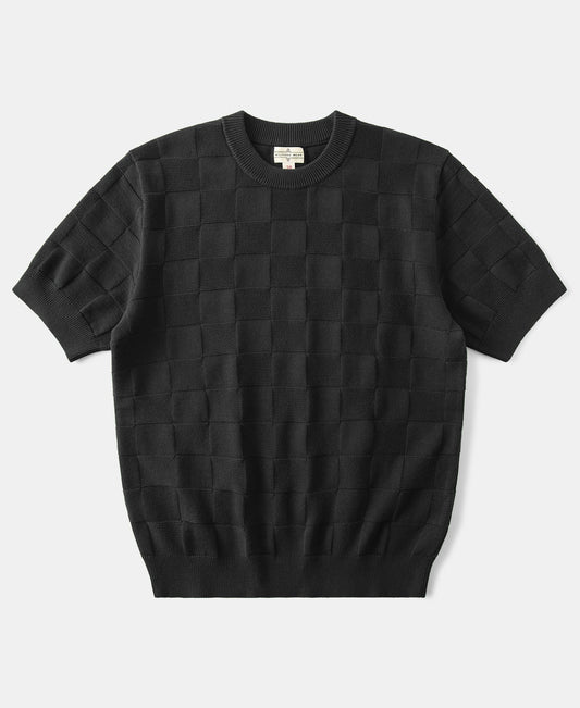 Lot 927 Retro Checker Knit Cotton Crewneck T-Shirt - Black