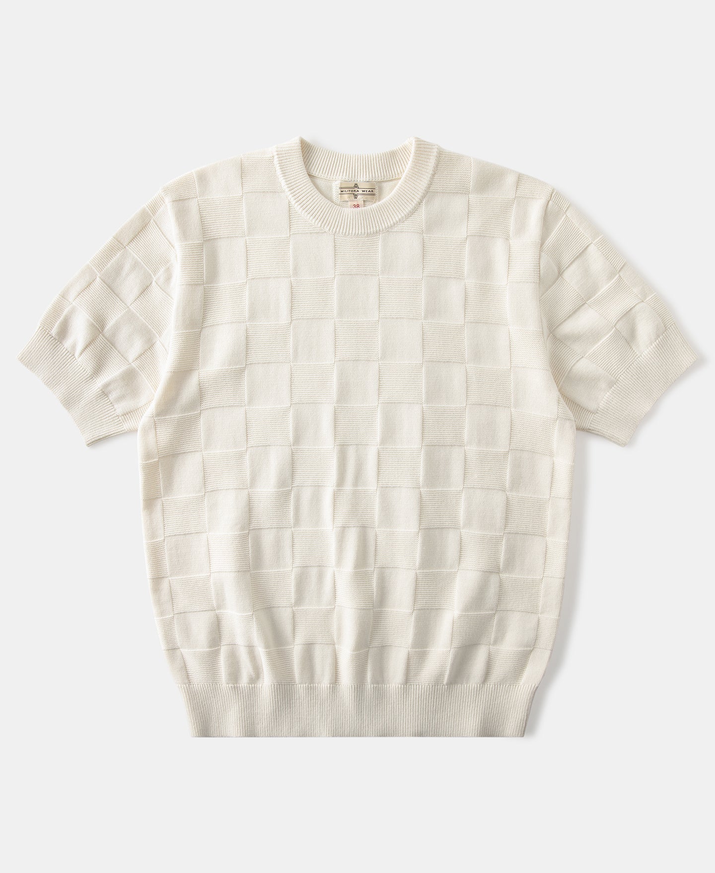 Lot 927 Retro Checker Knit Cotton Crewneck T-Shirt - Ivory