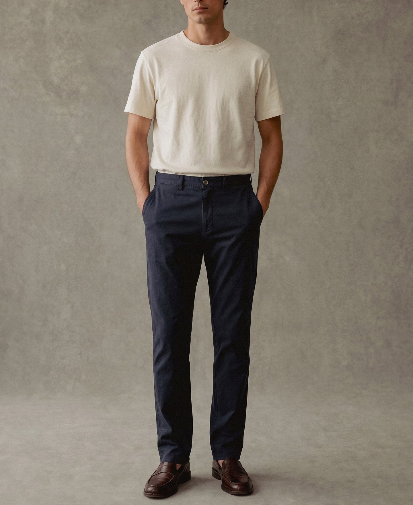Cotton-Blend Slim Tapered Trousers - Navy