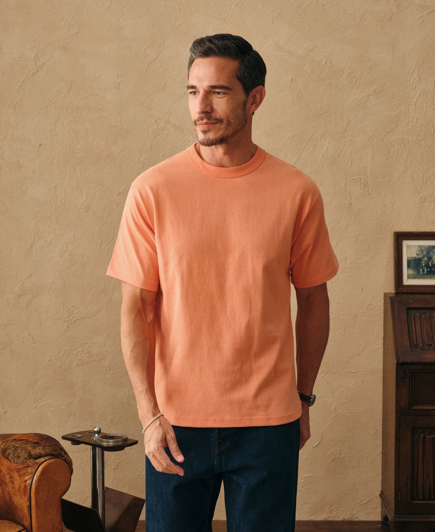 1990s Heavyweight Cotton Jersey Boxy T-Shirt - Light Orange