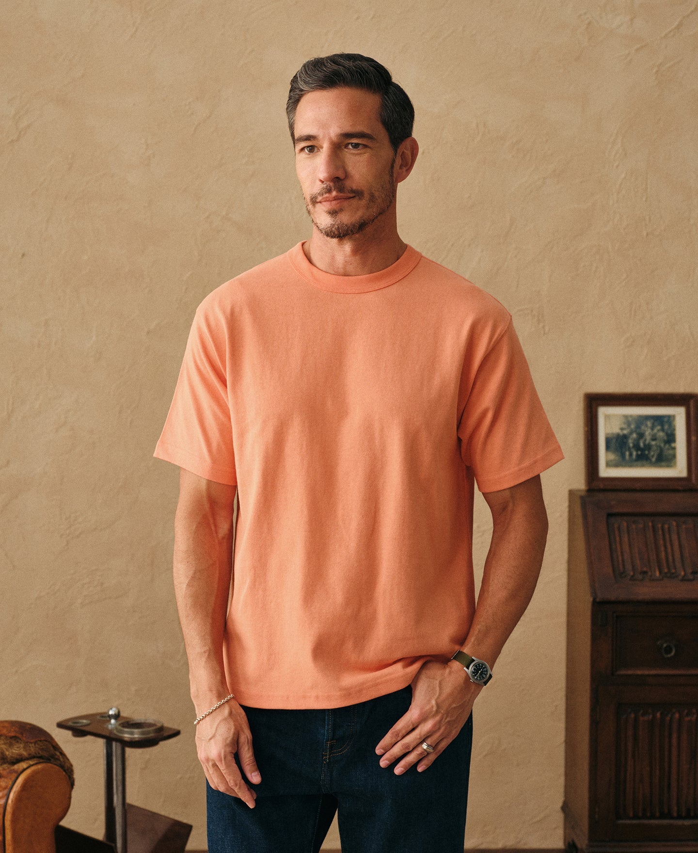 1990s Heavyweight Cotton Jersey Boxy T-Shirt - Light Orange