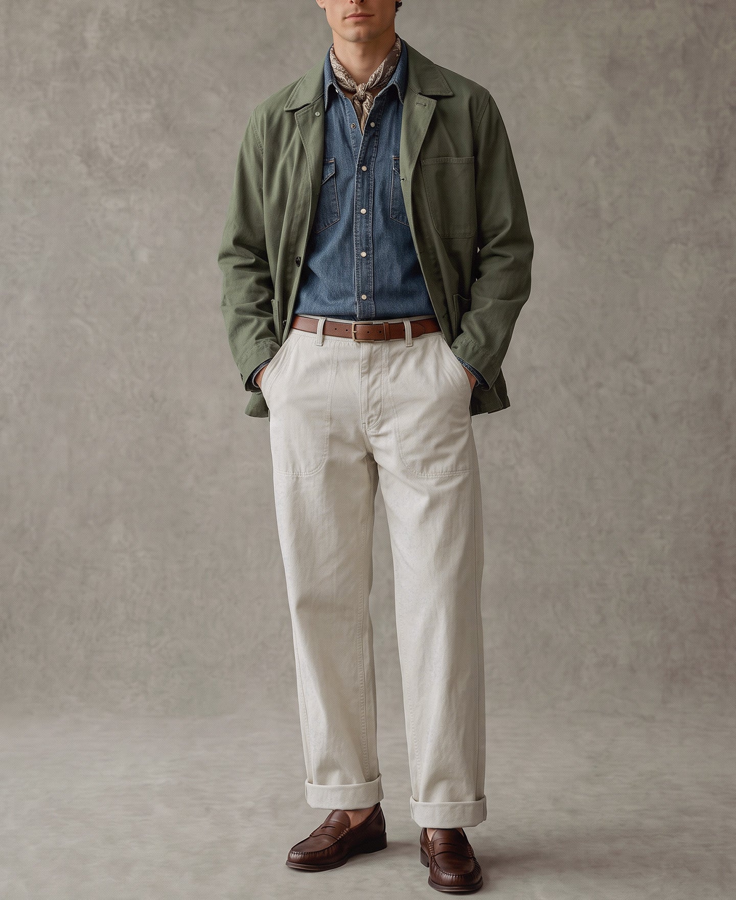 1940s USN-Inspired Herringbone Deck Trousers - White