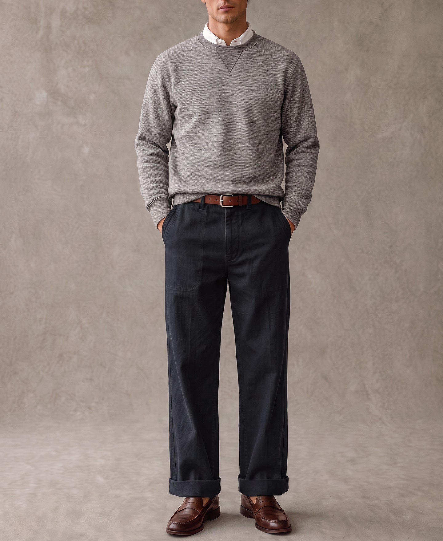 1940s USN-Inspired Herringbone Deck Trousers - Navy