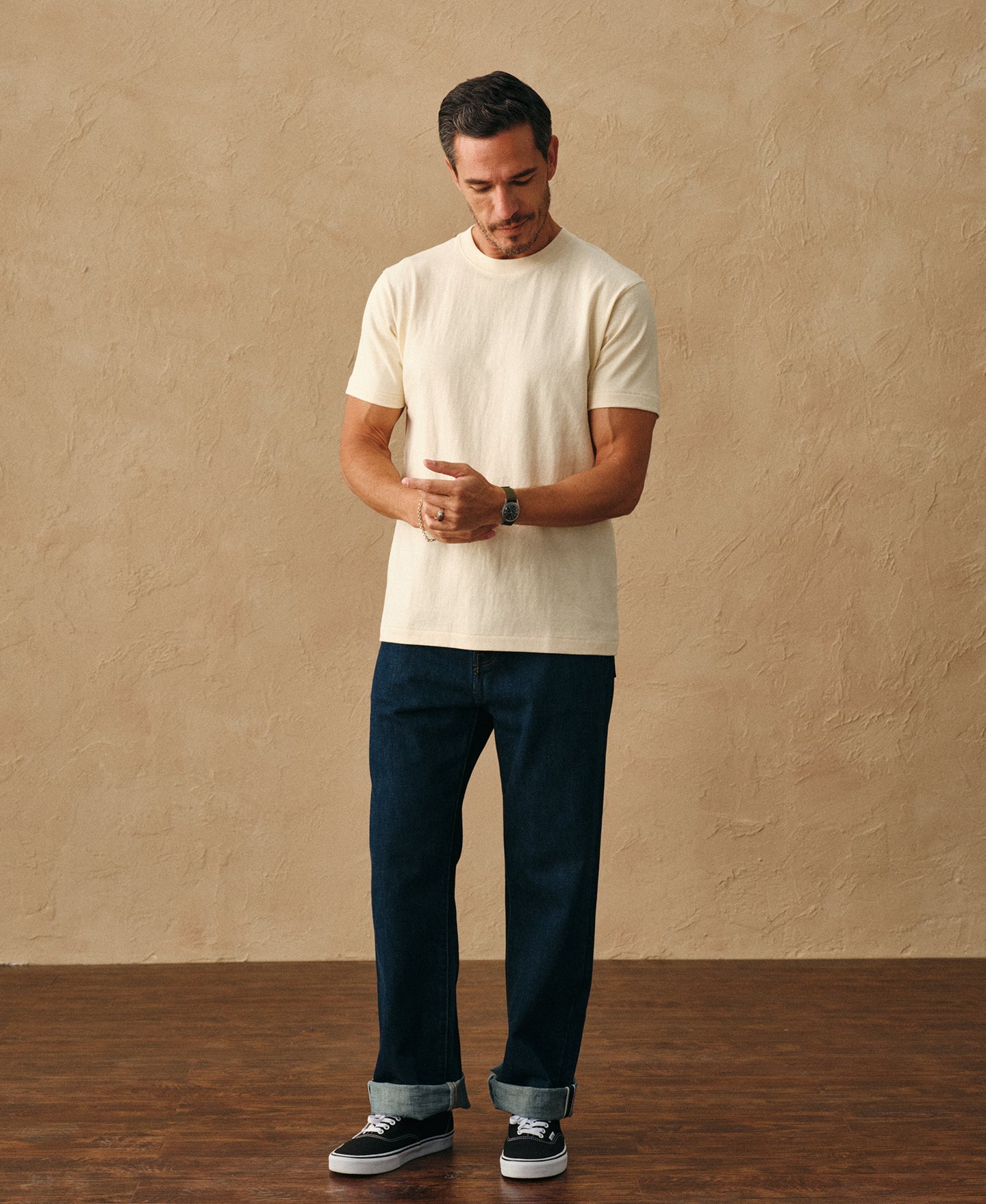 Regular Fit Heavyweight Tubular Jersey T-Shirt - Cream White