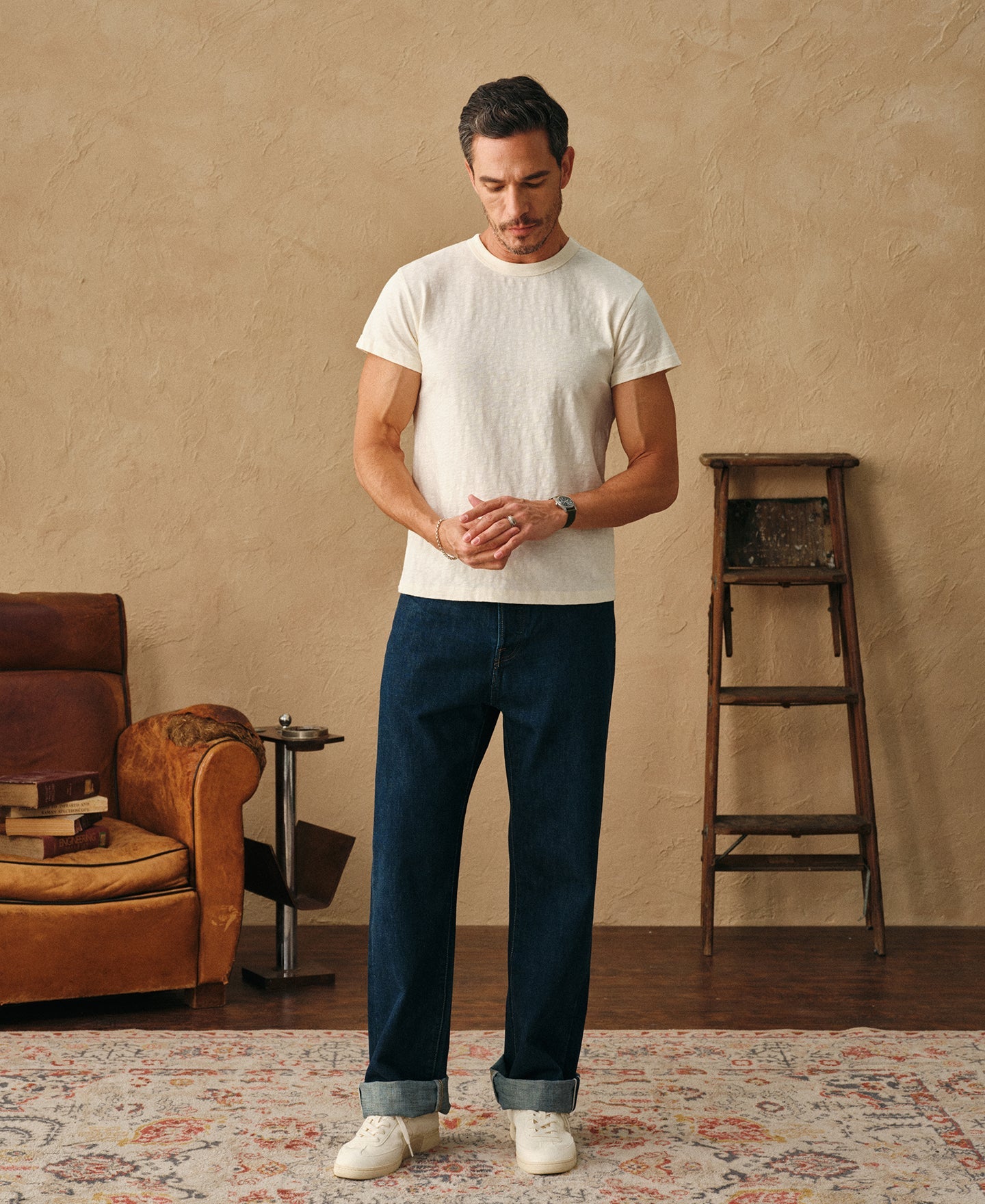 Vintage Slub Cotton Cap Sleeve T-Shirt - Apricot