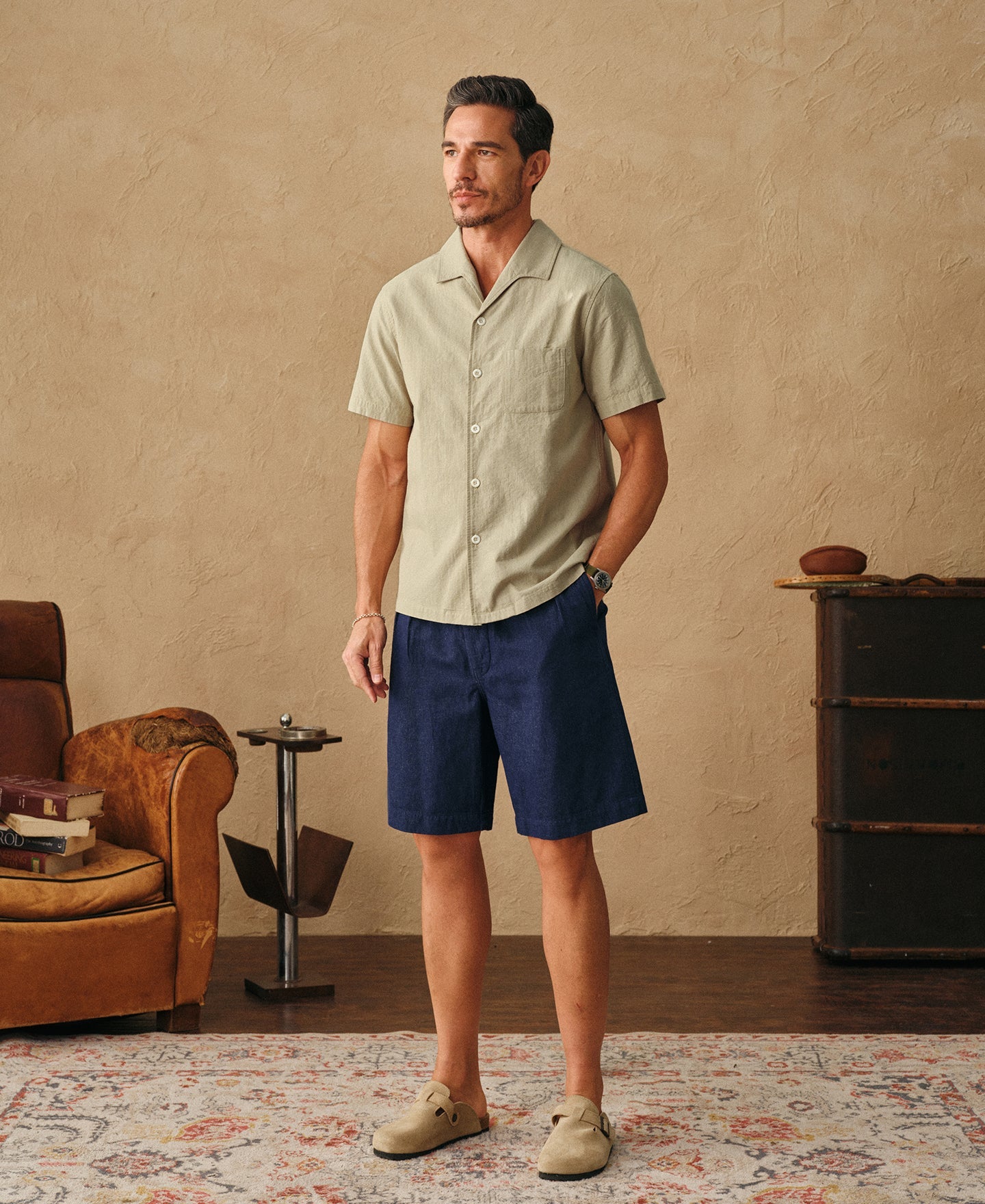 Italian Collar Salt-Shrunk Shirt - Khaki Green