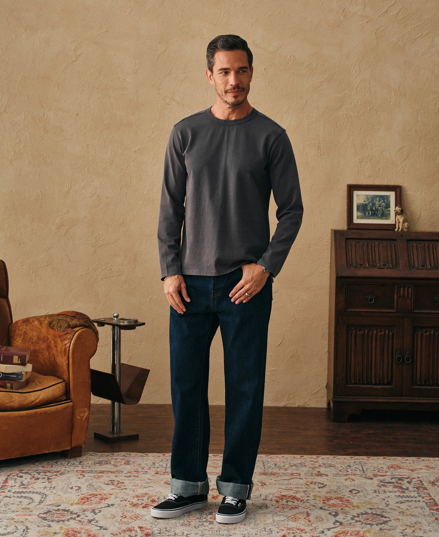 Sun-Washed Cotton Long Sleeve T-Shirt - Vintage Black