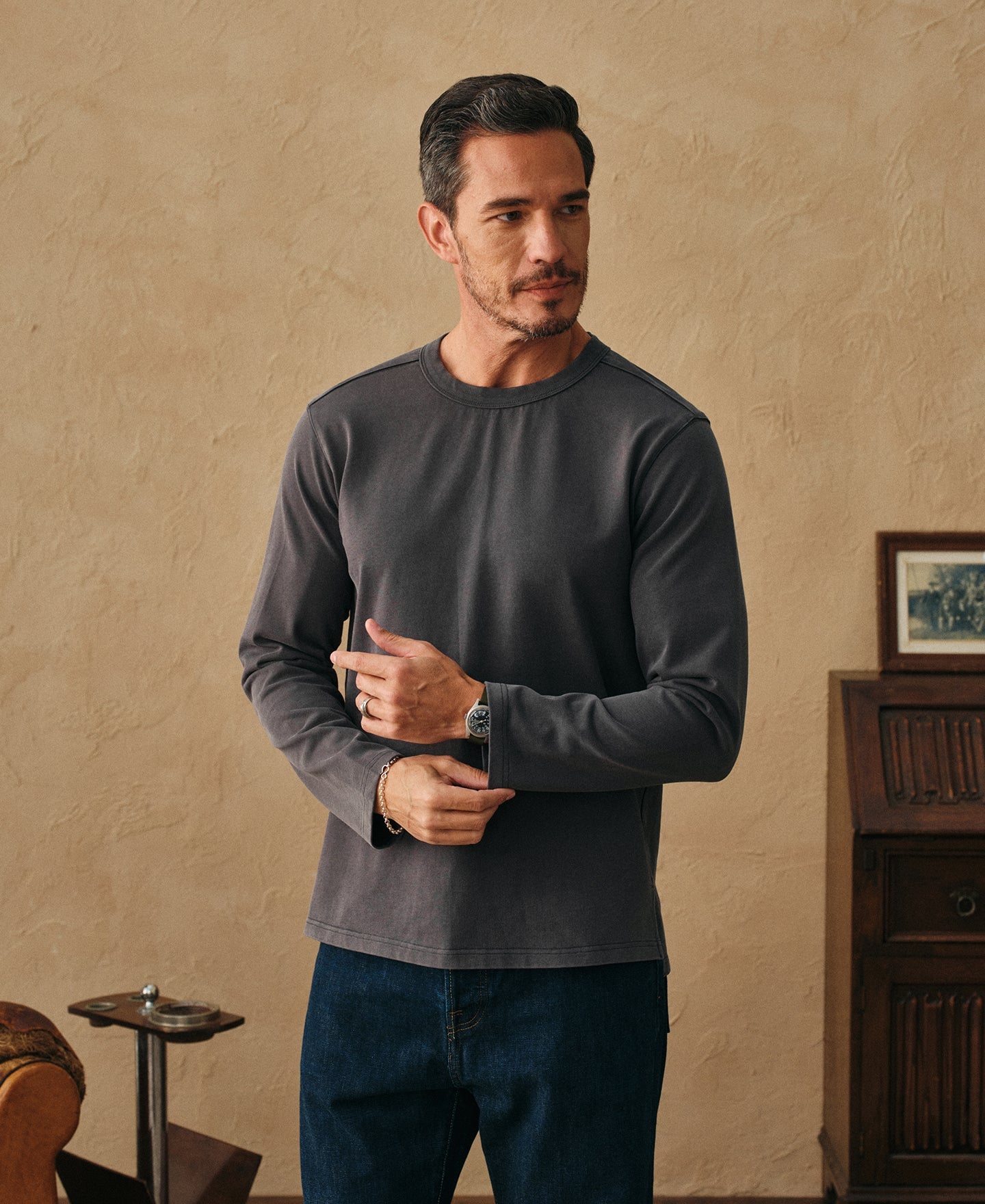 Sun-Washed Cotton Long Sleeve T-Shirt - Vintage Black