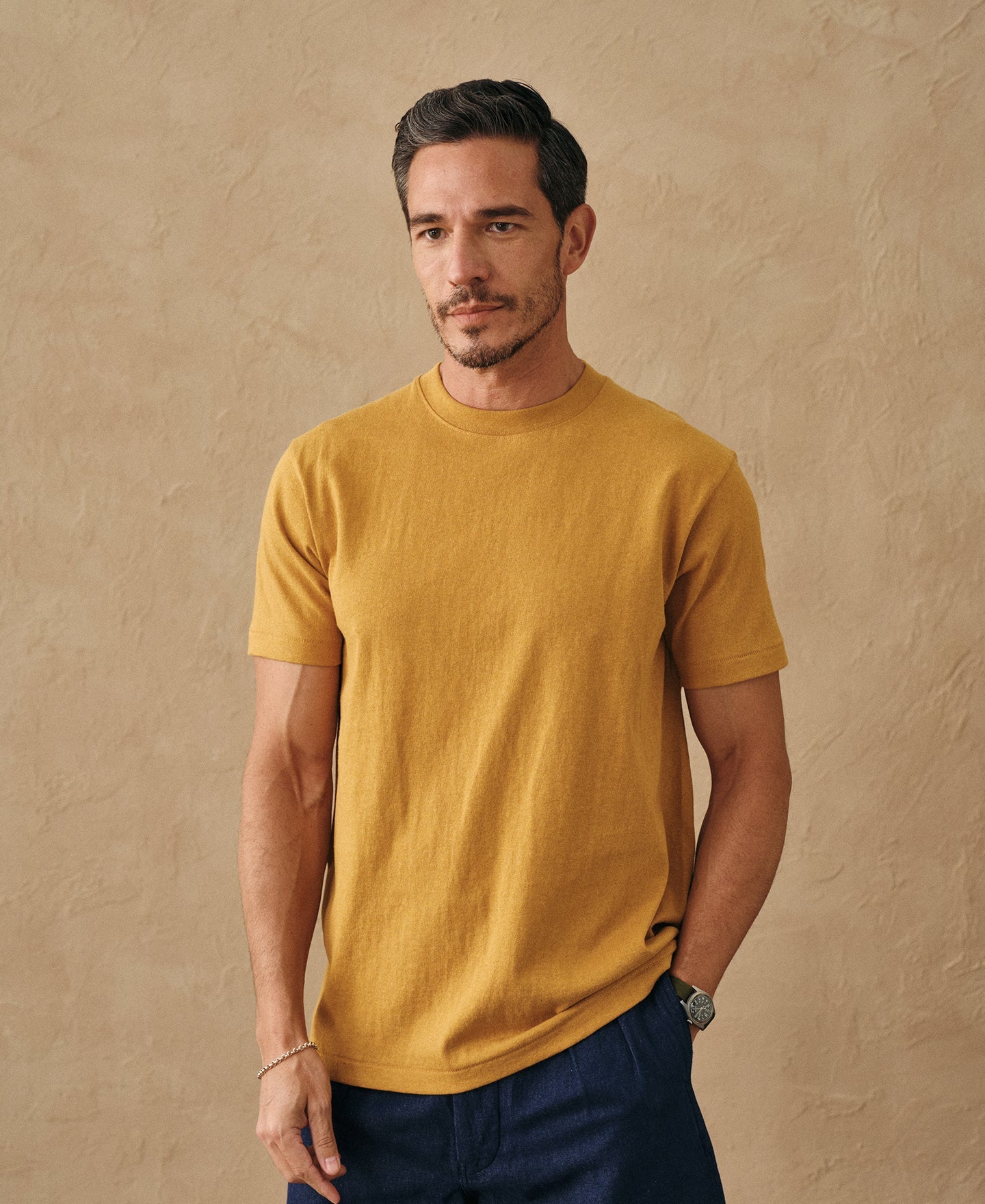 Regular Fit Heavyweight Tubular Jersey T-Shirt - Mustard