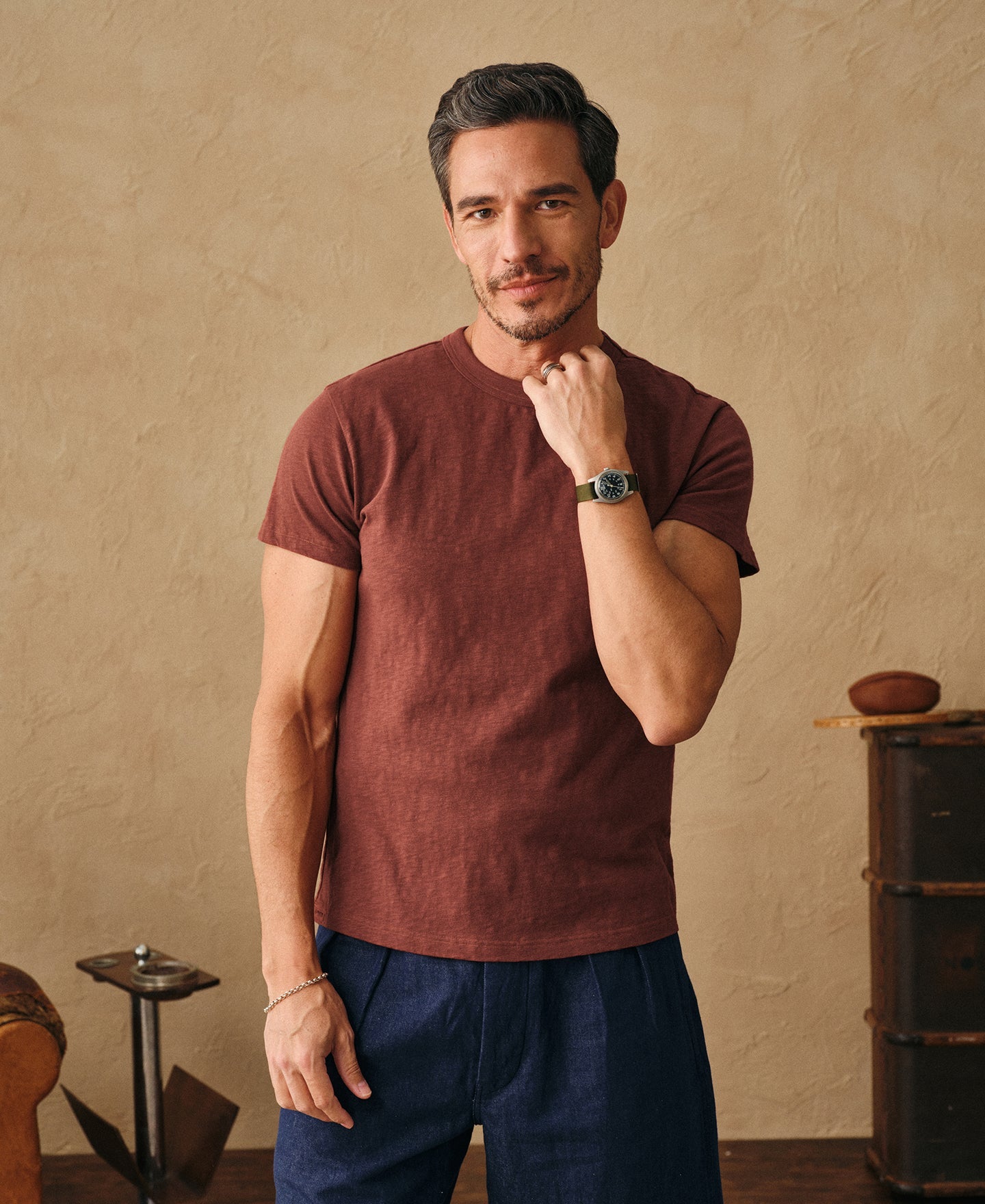 Vintage Slub Cotton Cap Sleeve T-Shirt - Clay