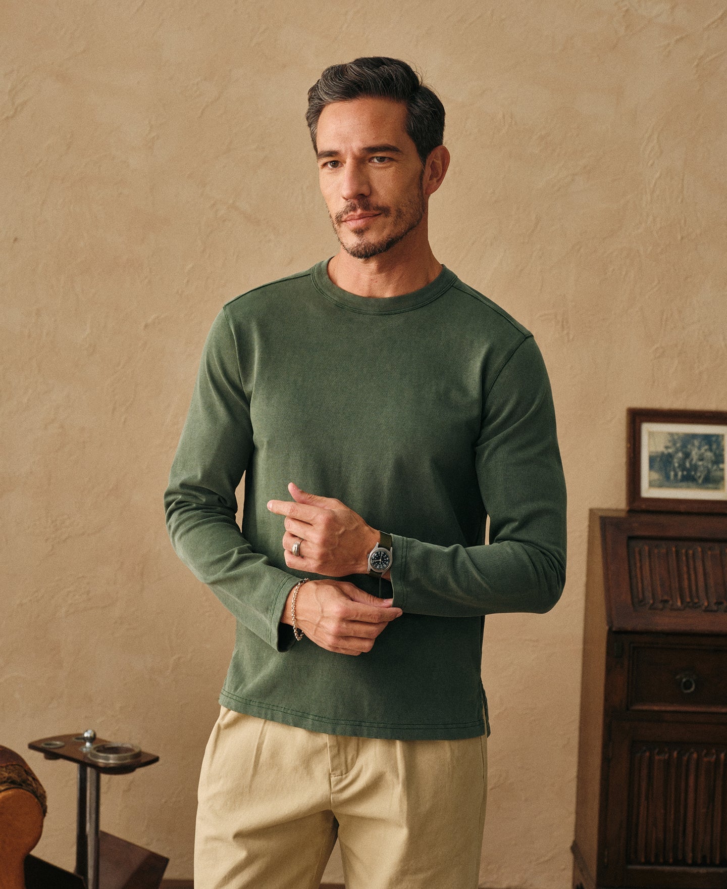 Sun-Washed Cotton Long Sleeve T-Shirt - Washed Green