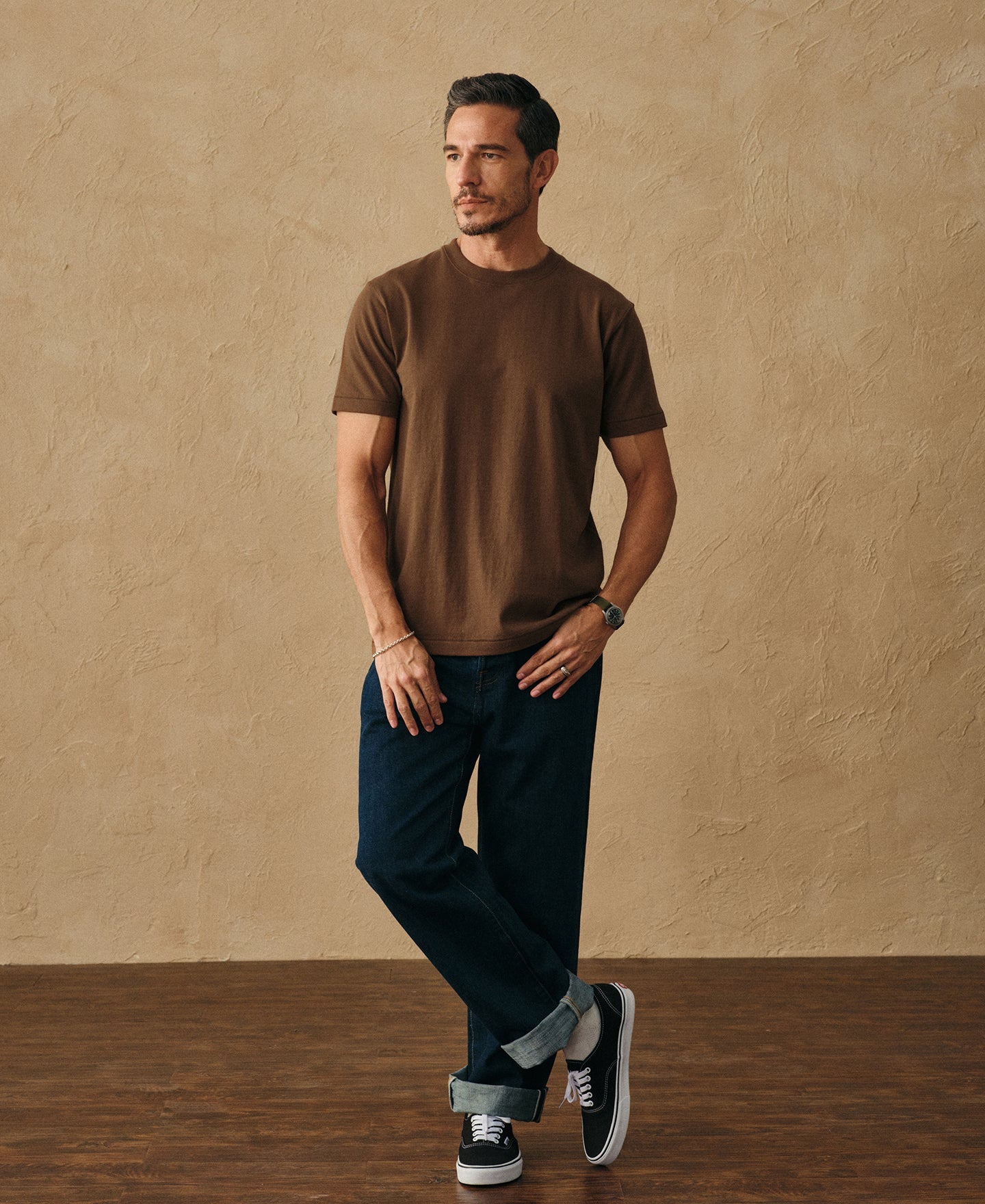 Regular Fit Heavyweight Tubular Jersey T-Shirt - Brown