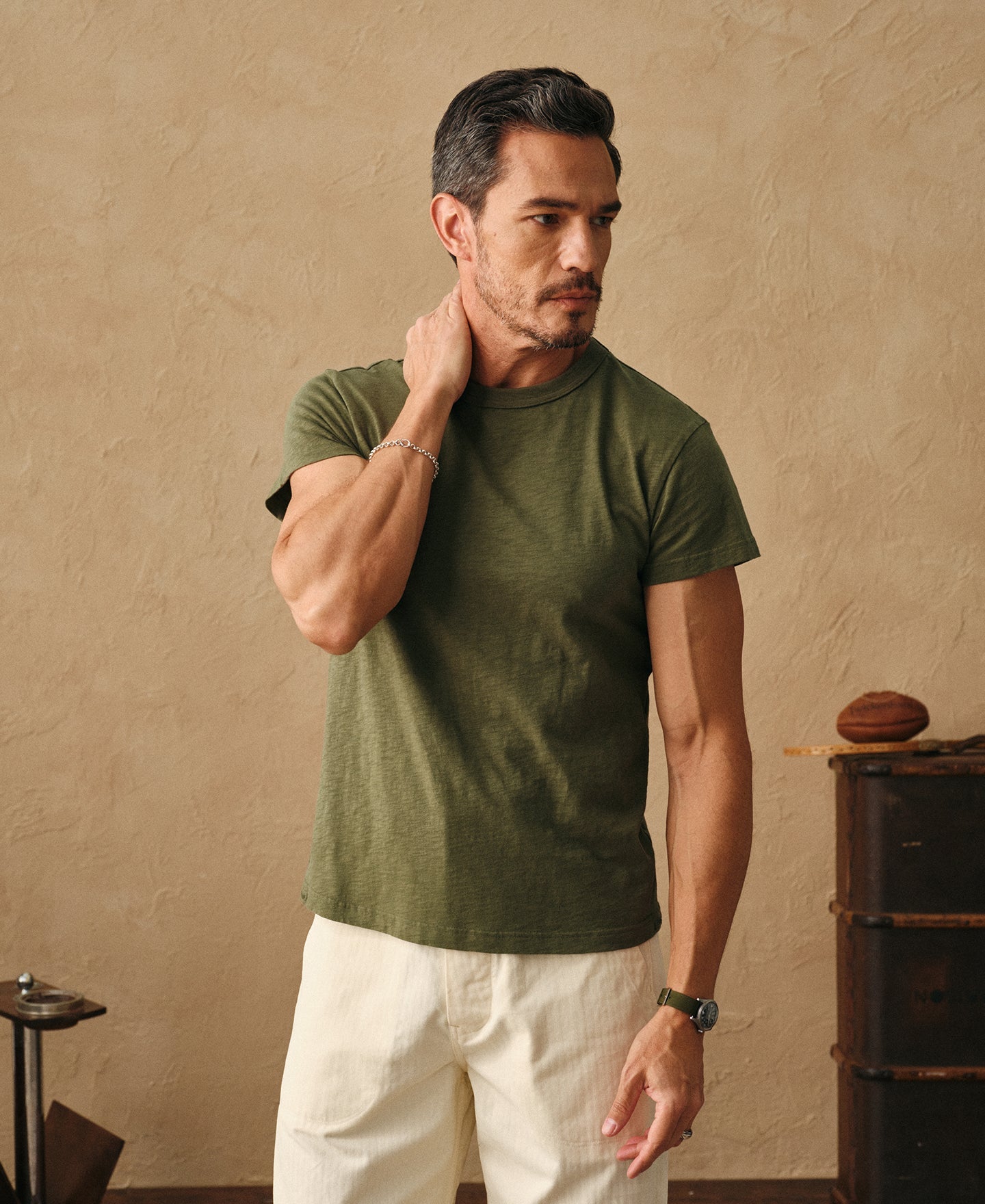 Vintage Slub Cotton Cap Sleeve T-Shirt - Olive
