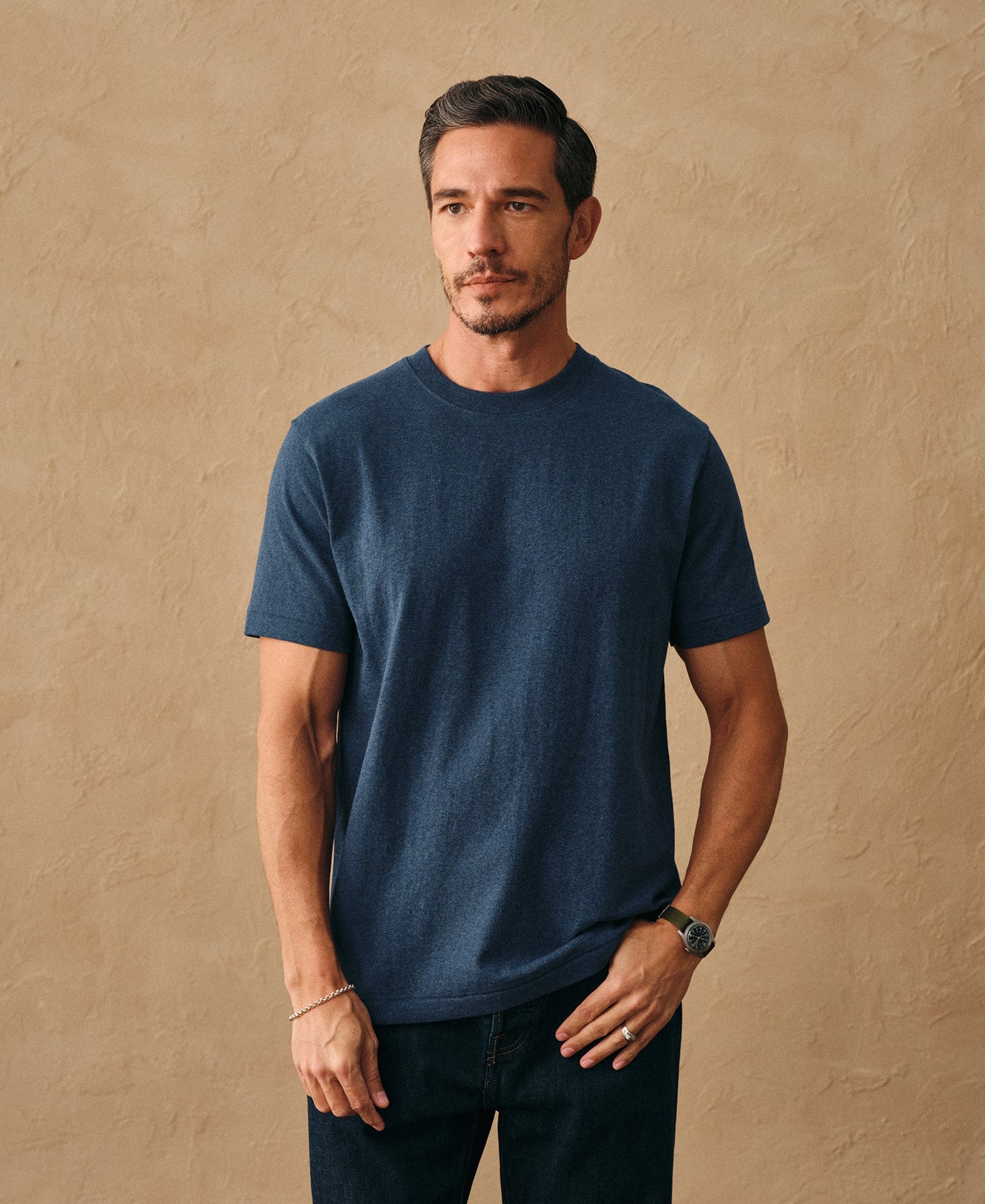 Regular Fit Heavyweight Tubular Jersey T-Shirt - Denim Blue