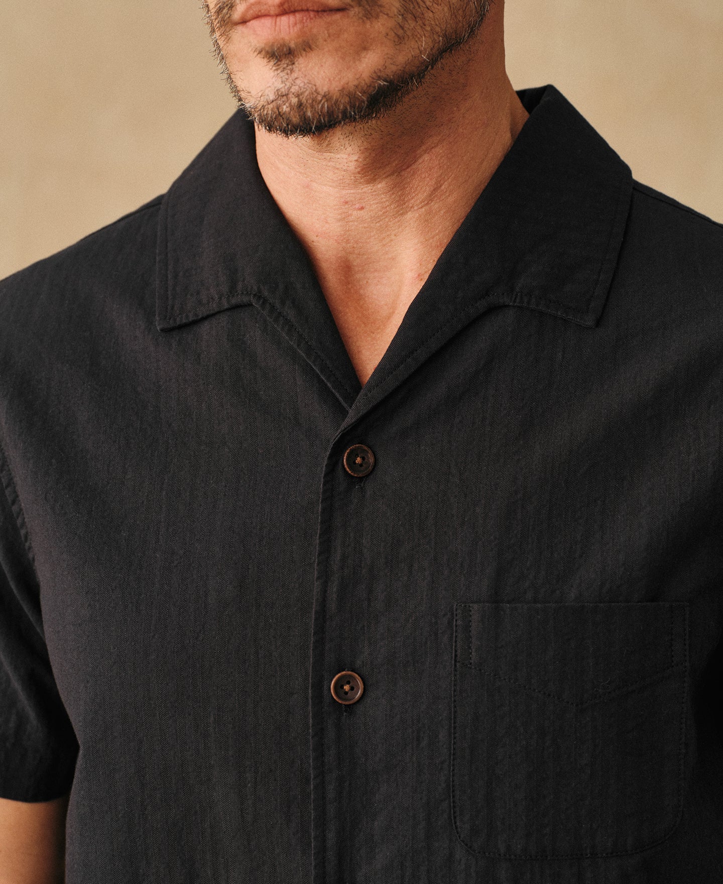 Italian Collar Salt-Shrunk Shirt - Black