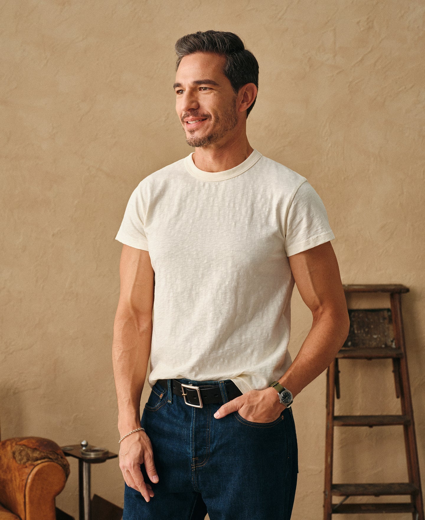 Vintage Slub Cotton Cap Sleeve T-Shirt - Apricot