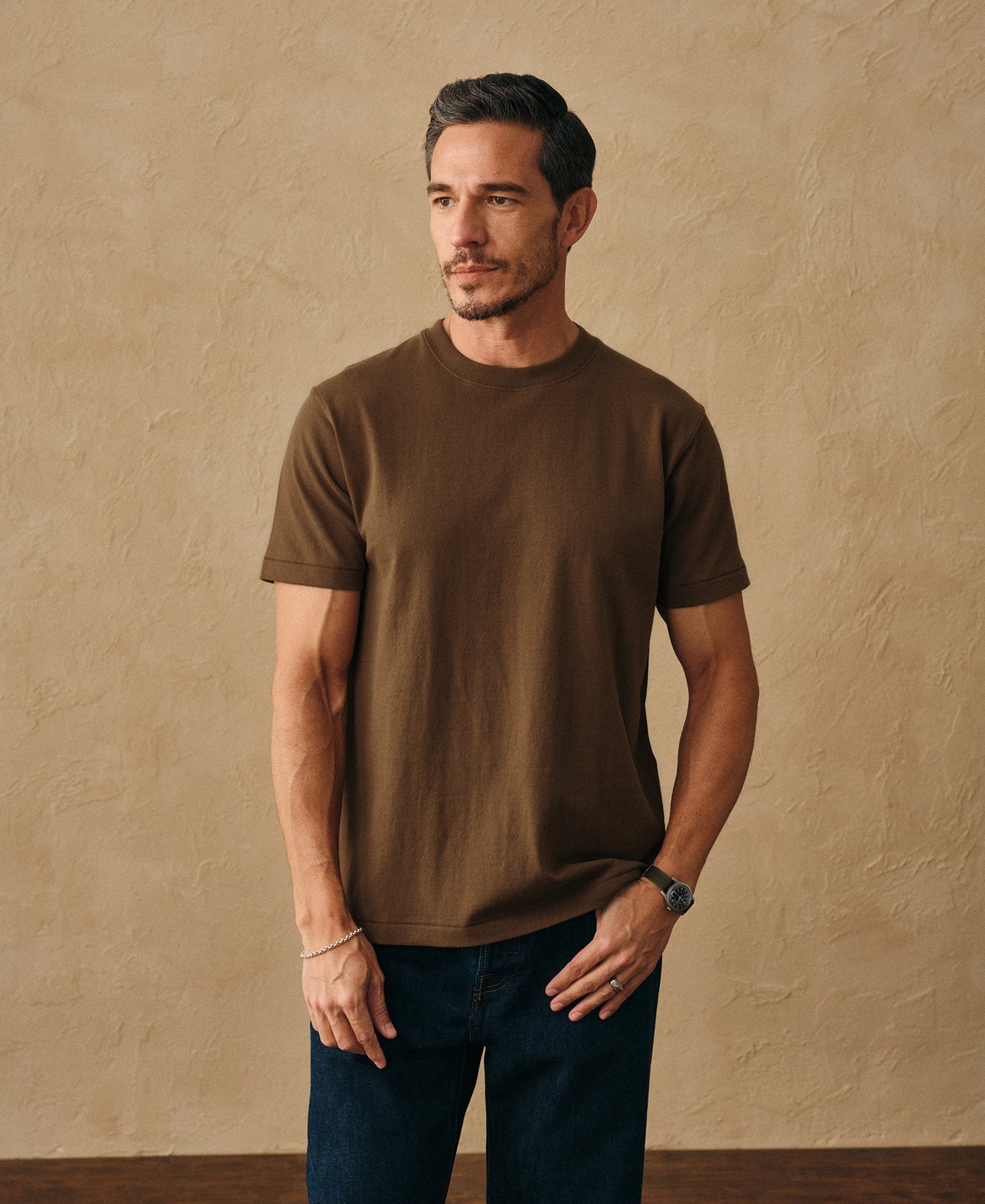 Regular Fit Heavyweight Tubular Jersey T-Shirt - Brown