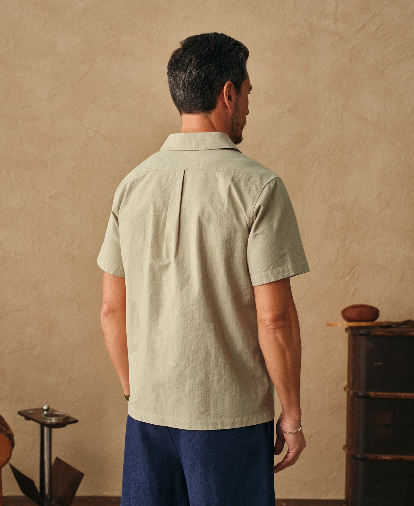 Italian Collar Salt-Shrunk Shirt - Khaki Green