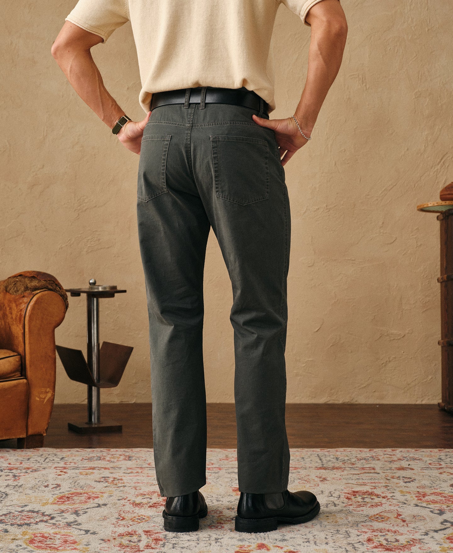 Vintage Washed Tapered 5-Pocket Pants - Dark Gray