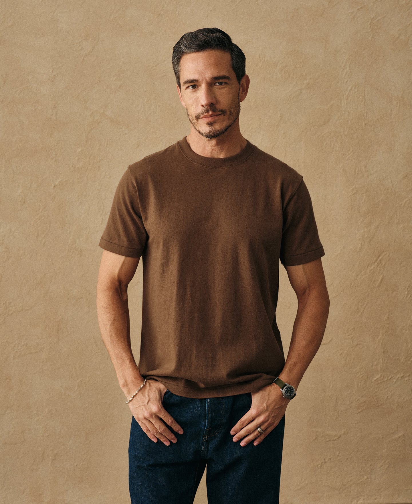 Regular Fit Heavyweight Tubular Jersey T-Shirt - Brown