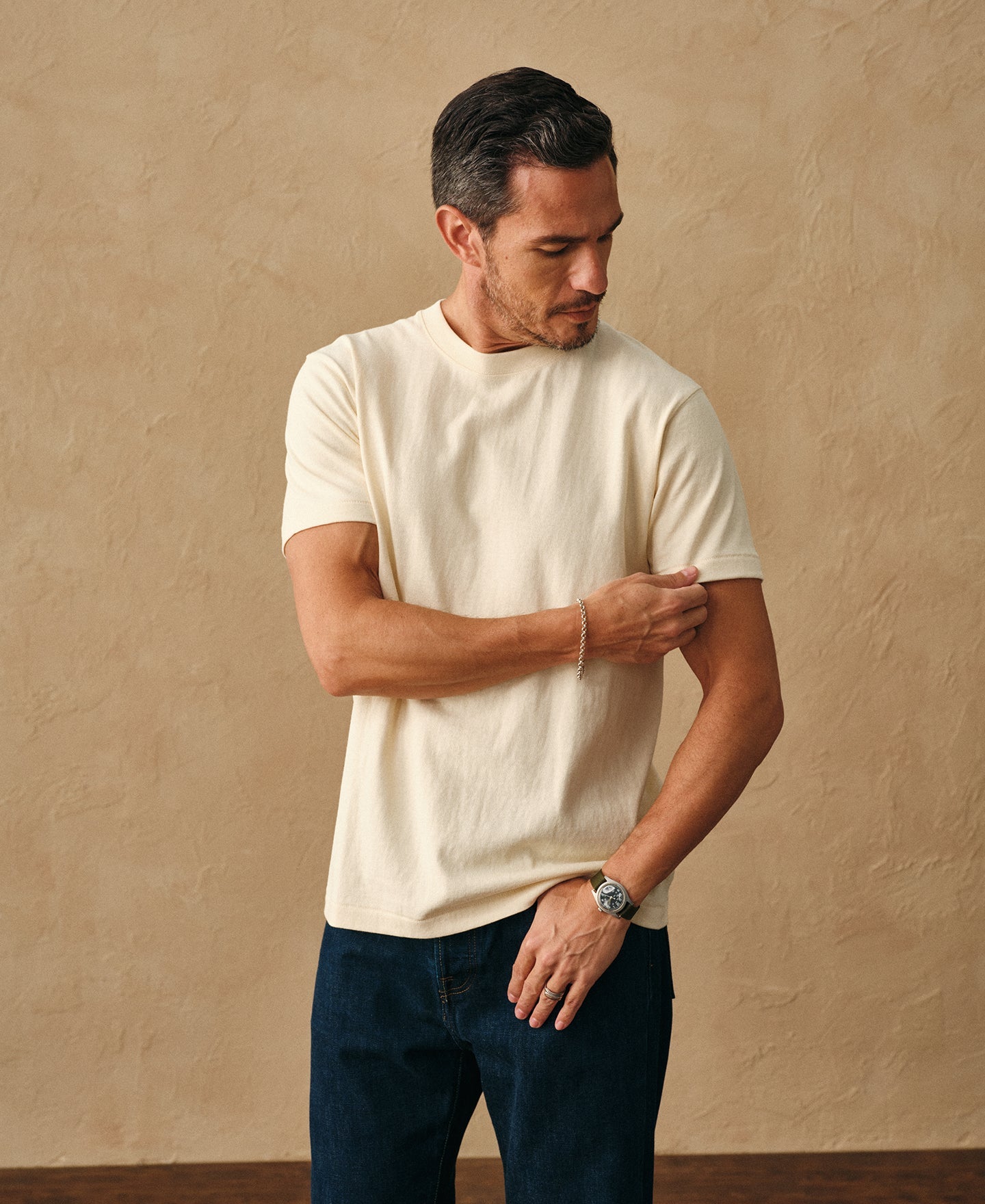 Regular Fit Heavyweight Tubular Jersey T-Shirt - Cream White