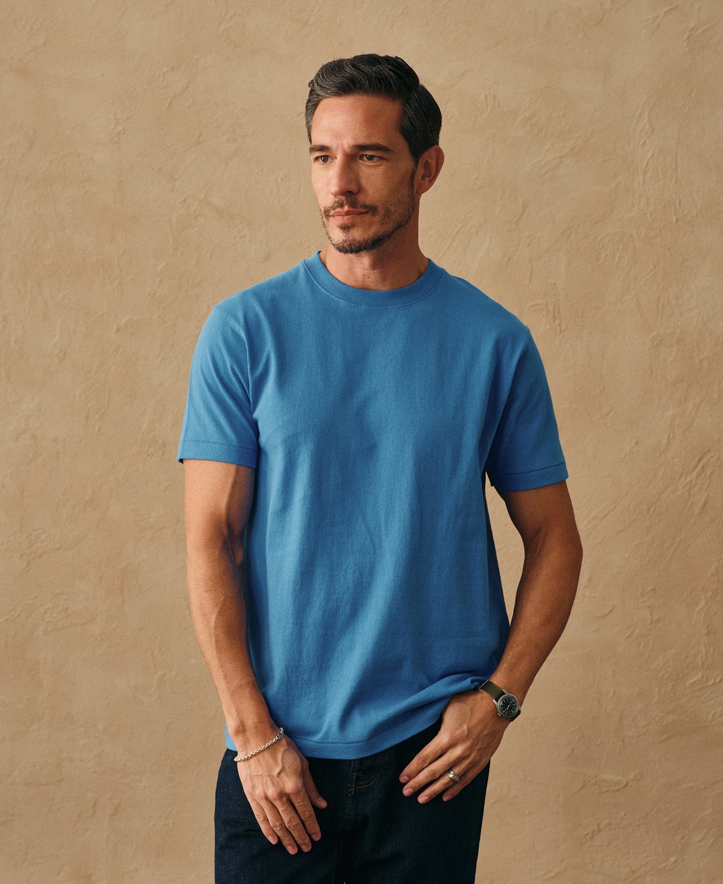 Regular Fit Heavyweight Tubular Jersey T-Shirt - Blue