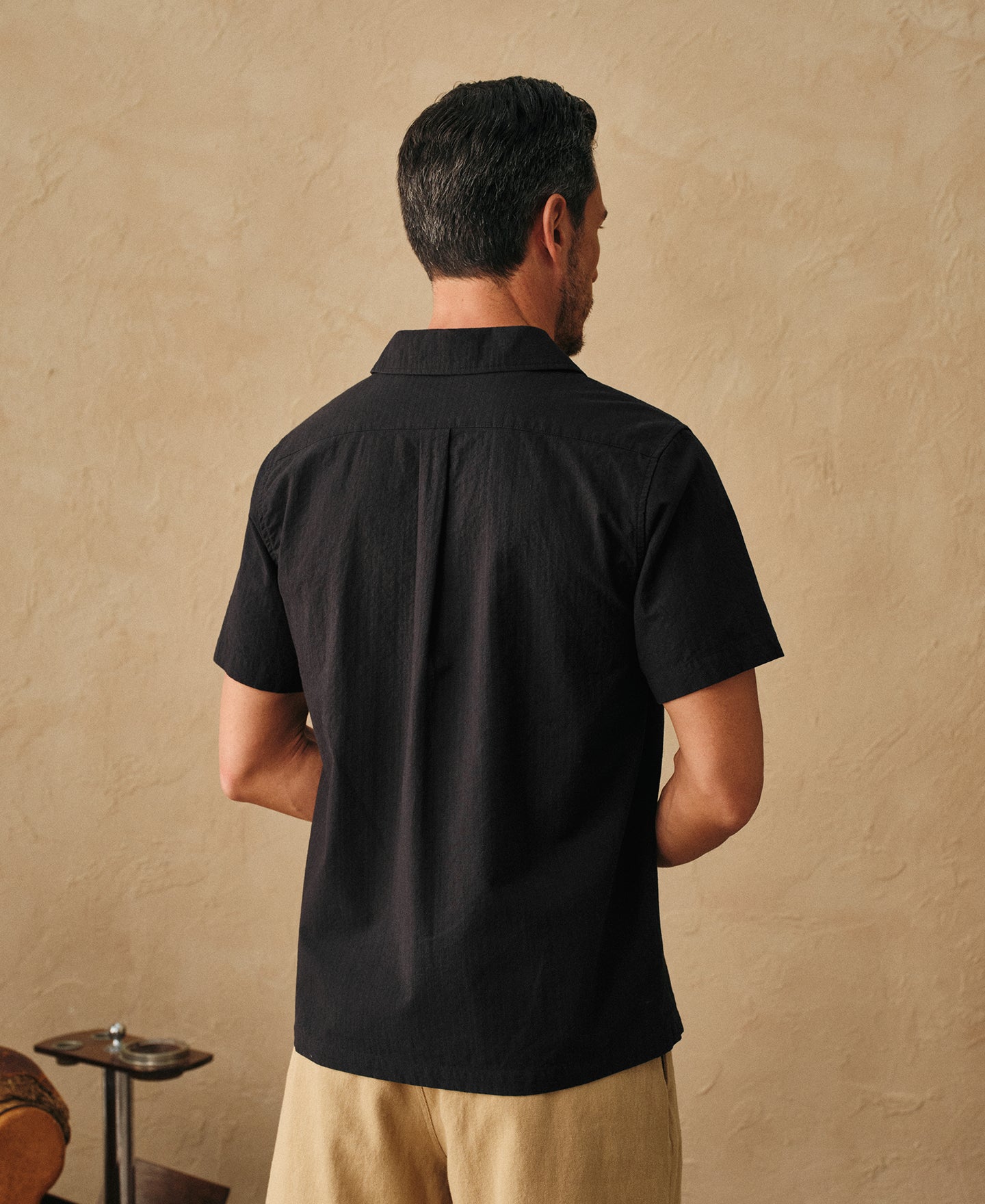 Italian Collar Salt-Shrunk Shirt - Black