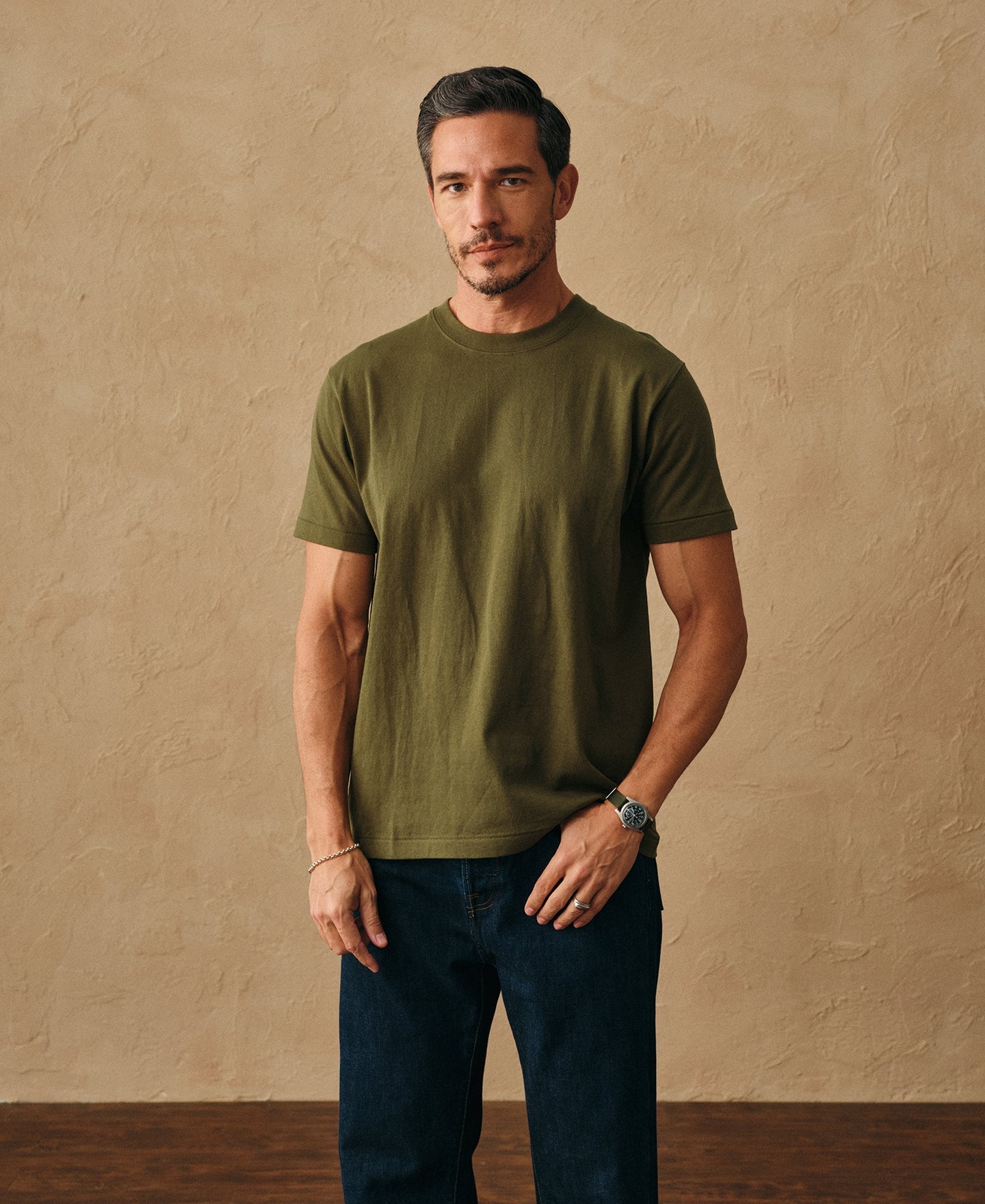 Regular Fit Heavyweight Tubular Jersey T-Shirt - Olive